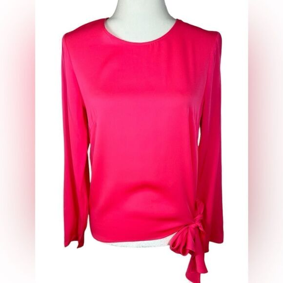Milly Of New York Gorgeous Hot Pink Silk Tie Front Long Sleeve Blouse - Picture 1 of 7